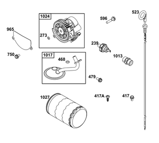 Lubrication Group Diagram and Parts List for 542477-2229-J1 400000 - 699999 Briggs and Stratton Engine